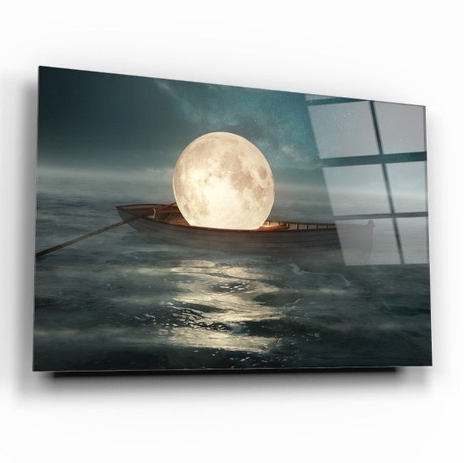 Tableau mural en verre « Lune dans le bateau »