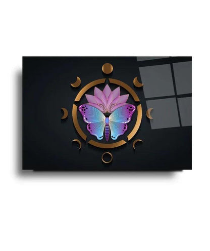Lotus Butterfly Glass Wall Art - LUXARTDECO