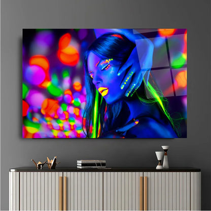 Neon Girl Glass Wall Art - LUXARTDECO