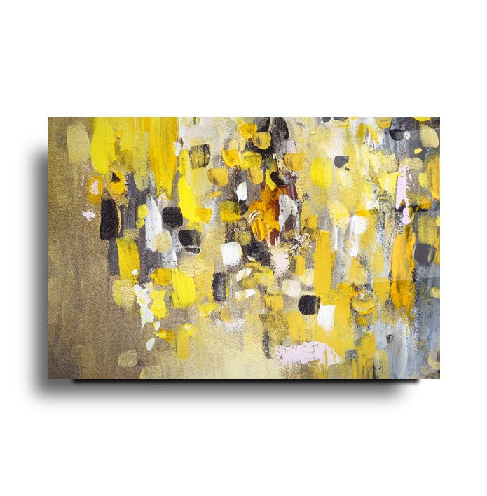 Art mural abstrait en verre jaune beige