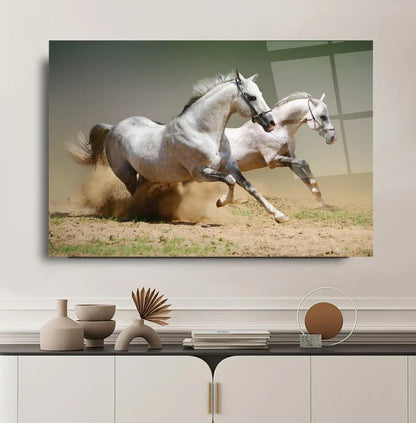 Running Horses Glass Wall Art - LUXARTDECO