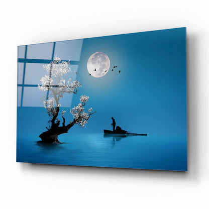 Moonlight Sea Boat Glass Wall Art - LUXARTDECO