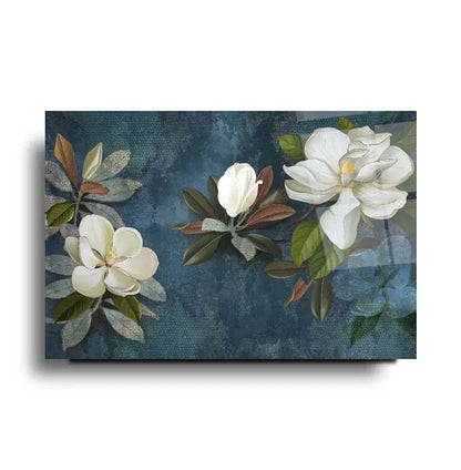 White Magnolia Glass Wall Art - LUXARTDECO