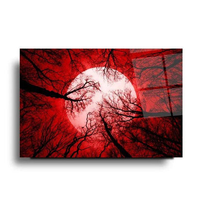 Red Sky Moon Glass Wall Art - LUXARTDECO