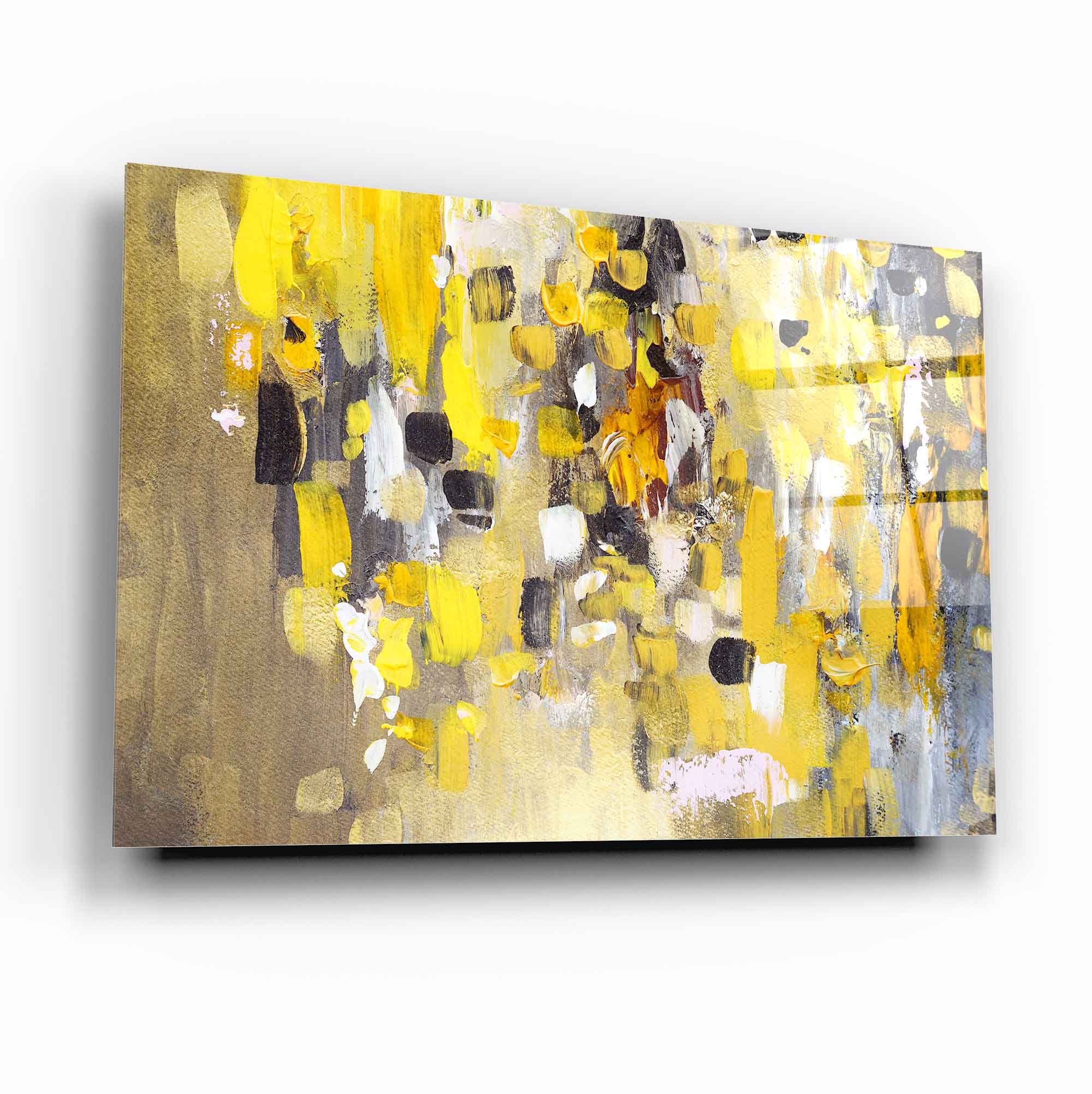 Art mural abstrait en verre jaune beige