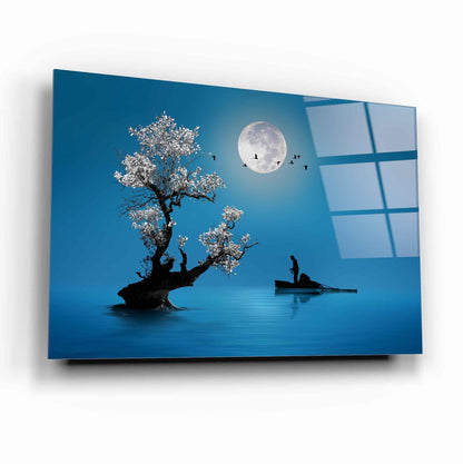 Moonlight Sea Boat Glass Wall Art - LUXARTDECO