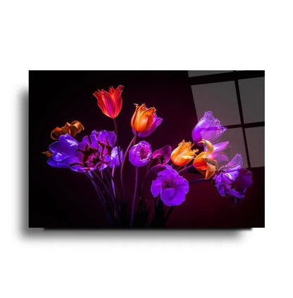 Purple Tulips Glass Wall Art - LUXARTDECO