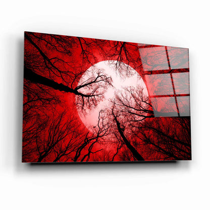 Red Sky Moon Glass Wall Art - LUXARTDECO