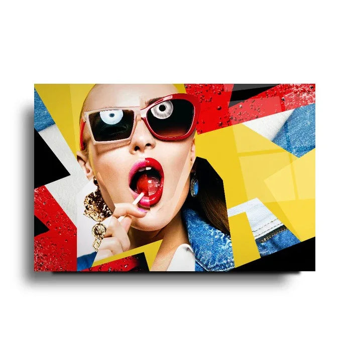 Pop Art Woman Glass Wall Art - LUXARTDECO