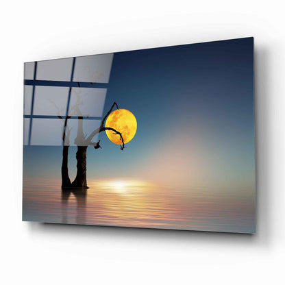 Moonlight Lake Tree Glass Wall Art - LUXARTDECO