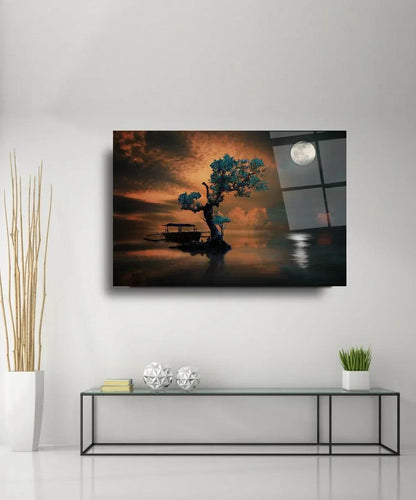 Tree and Moon Glass Wall Art - LUXARTDECO