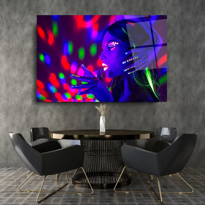 Neon Girl Glass Wall Art - LUXARTDECO