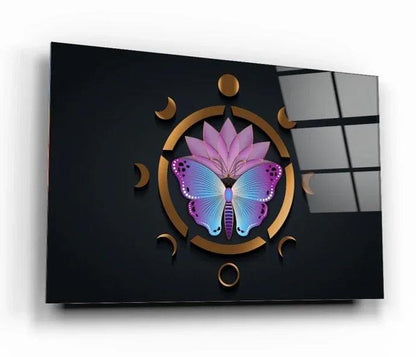Lotus Butterfly Glass Wall Art - LUXARTDECO