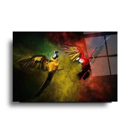 Two Parrots Glass Wall Art - LUXARTDECO