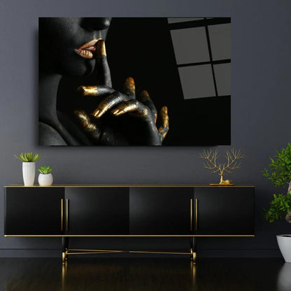 Gold Woman Glass Wall Art - LUXARTDECO