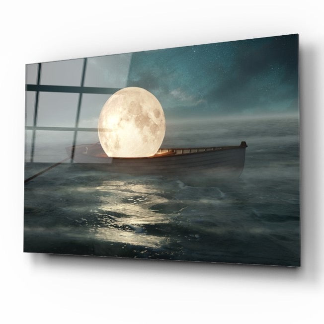 Tableau mural en verre « Lune dans le bateau »