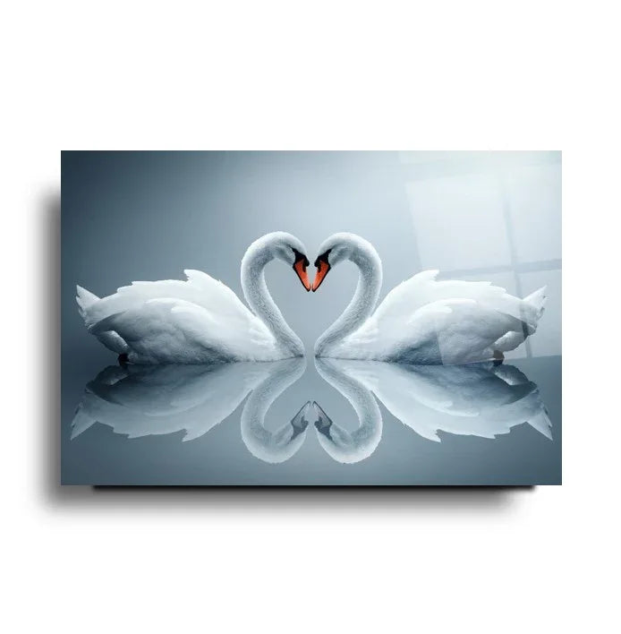 Two Swans Glass Wall Art - LUXARTDECO