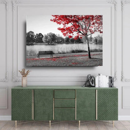 Red Tree Landscape Glass Wall Art - LUXARTDECO