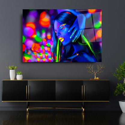 Neon Girl Glass Wall Art - LUXARTDECO