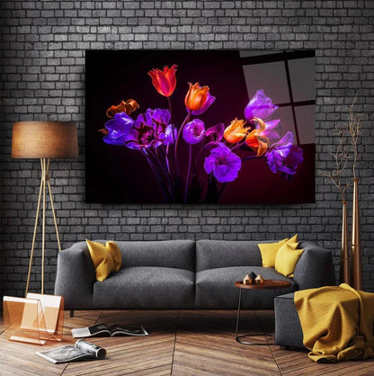 Purple Tulips Glass Wall Art - LUXARTDECO