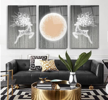 White Deer Glass Wall Art - LUXARTDECO