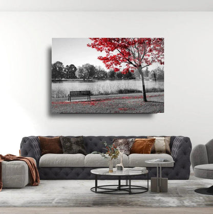 Red Tree Landscape Glass Wall Art - LUXARTDECO
