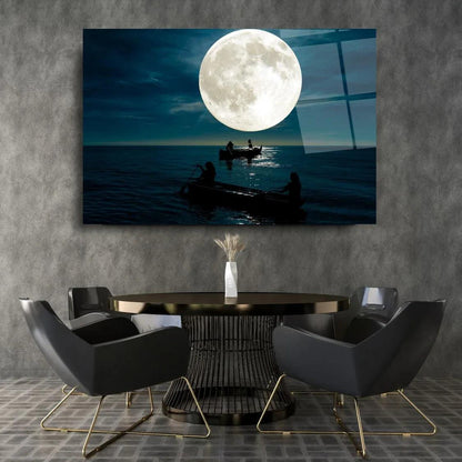 Moonlit Boat Glass Wall Art - LUXARTDECO