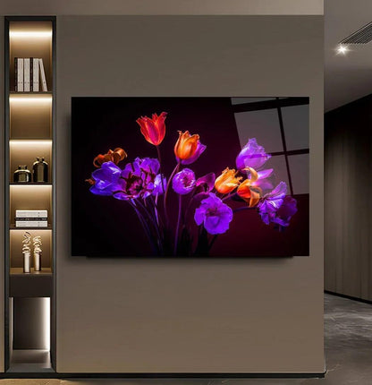 Purple Tulips Glass Wall Art - LUXARTDECO