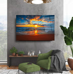 Tableau mural en verre au coucher du soleil sur la mer