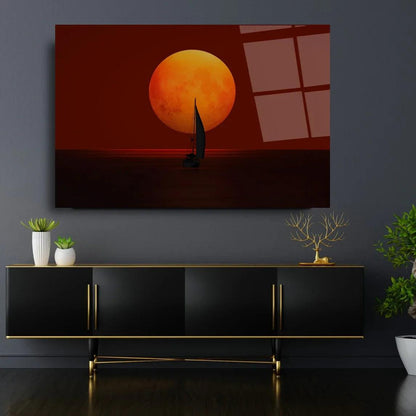 Sailboat Moon Sea Glass Wall Art - LUXARTDECO