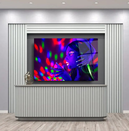 Neon Girl Glass Wall Art - LUXARTDECO