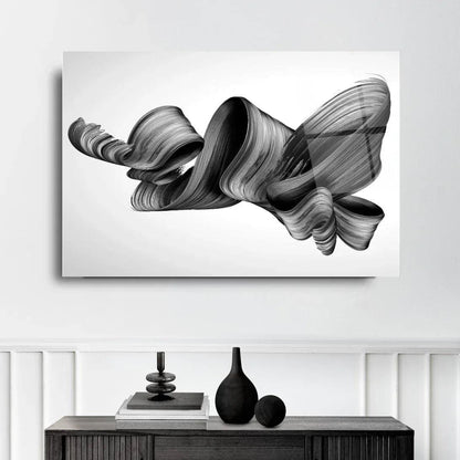 Black Wave Abstract Glass Wall Art - LUXARTDECO