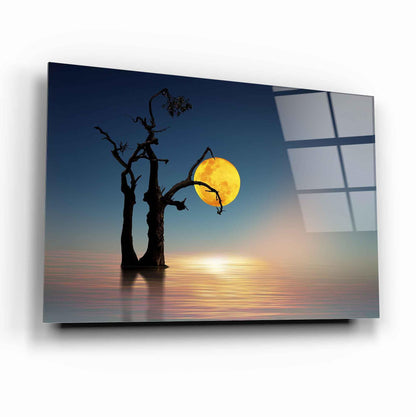 Moonlight Lake Tree Glass Wall Art - LUXARTDECO