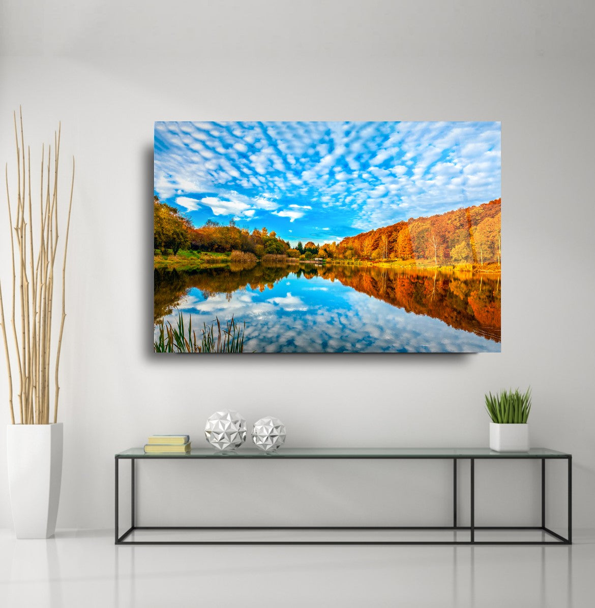 Tableau mural en verre représentant un paysage d'automne