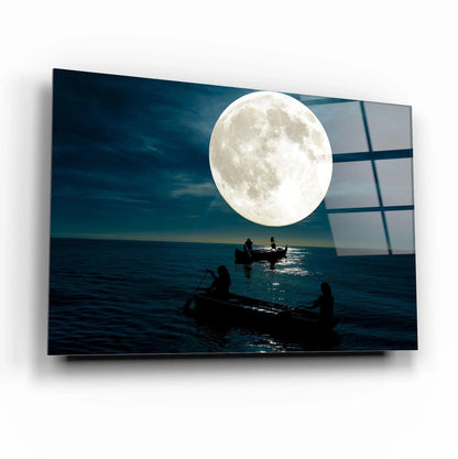 Moonlit Boat Glass Wall Art - LUXARTDECO