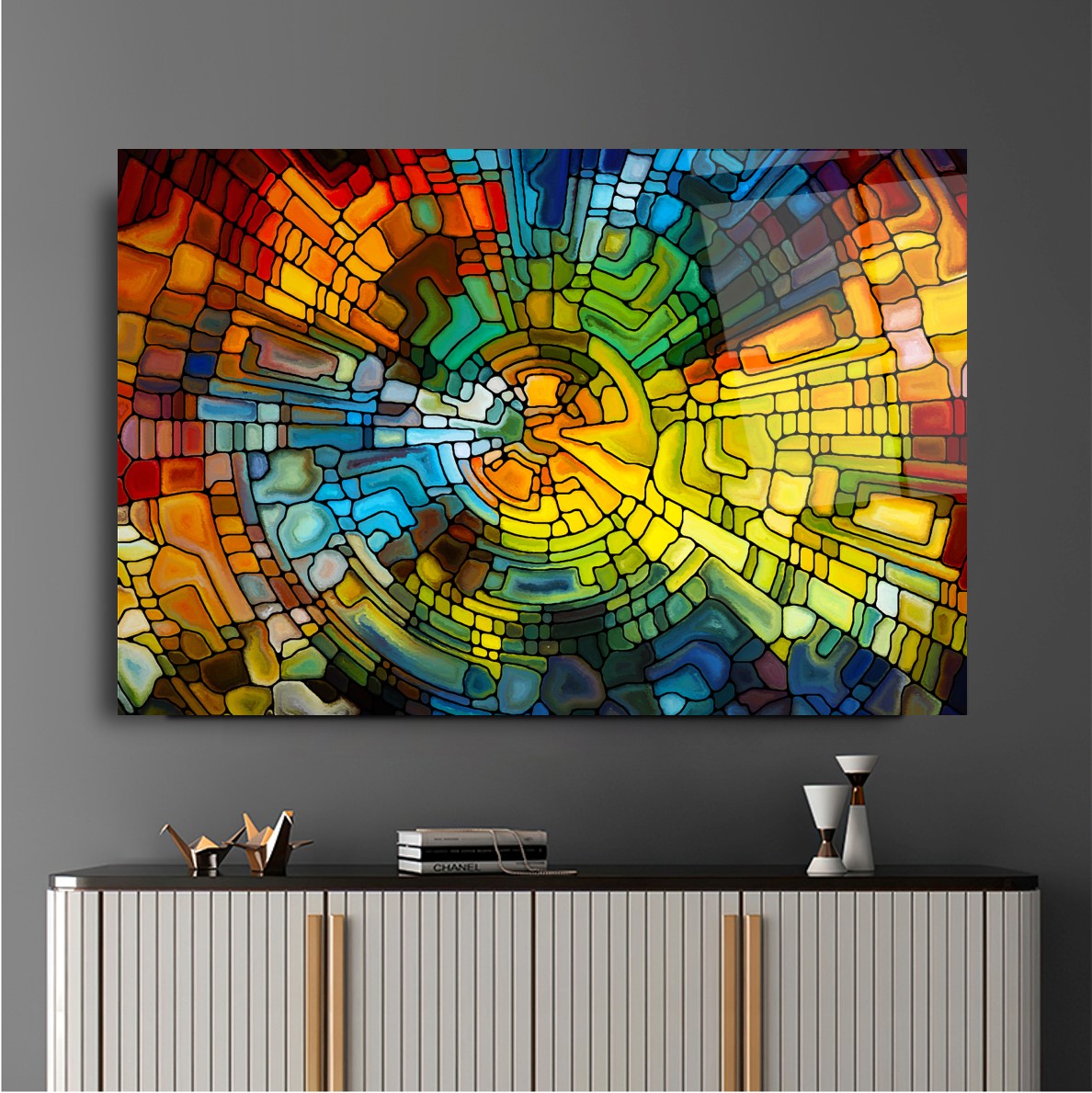 Art mural en verre aux couleurs de l'arc-en-ciel