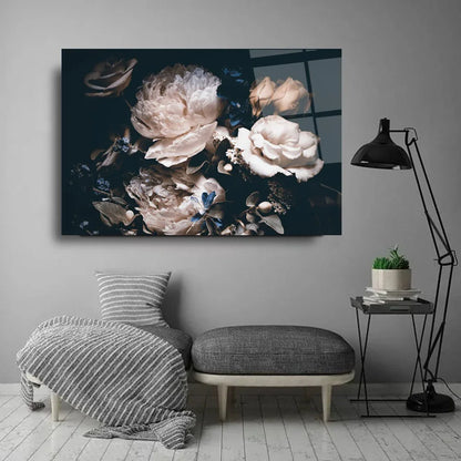 Peony Bouquet Glass Wall Art - LUXARTDECO