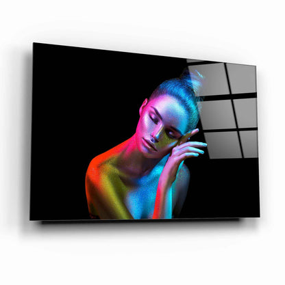Neon Body Painting Woman Glass Wall Art - LUXARTDECO