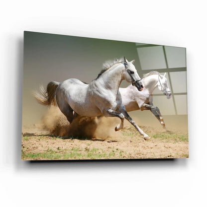 Running Horses Glass Wall Art - LUXARTDECO