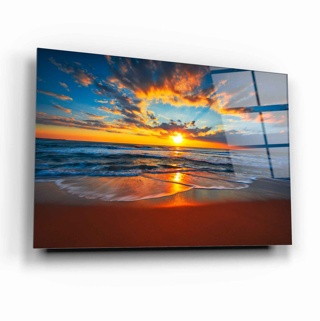 Tableau mural en verre au coucher du soleil sur la mer
