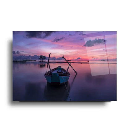 Boat on the Sea Glass Wall Art - LUXARTDECO