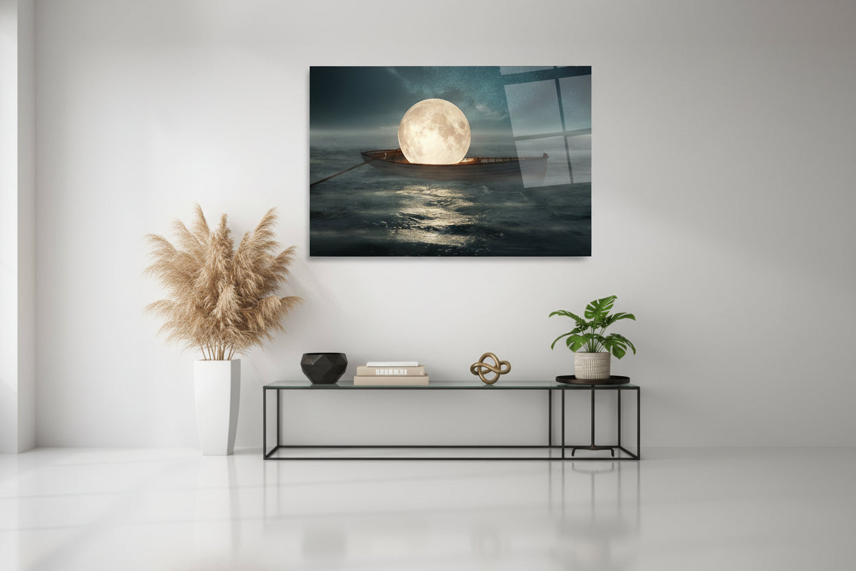 Tableau mural en verre « Lune dans le bateau »