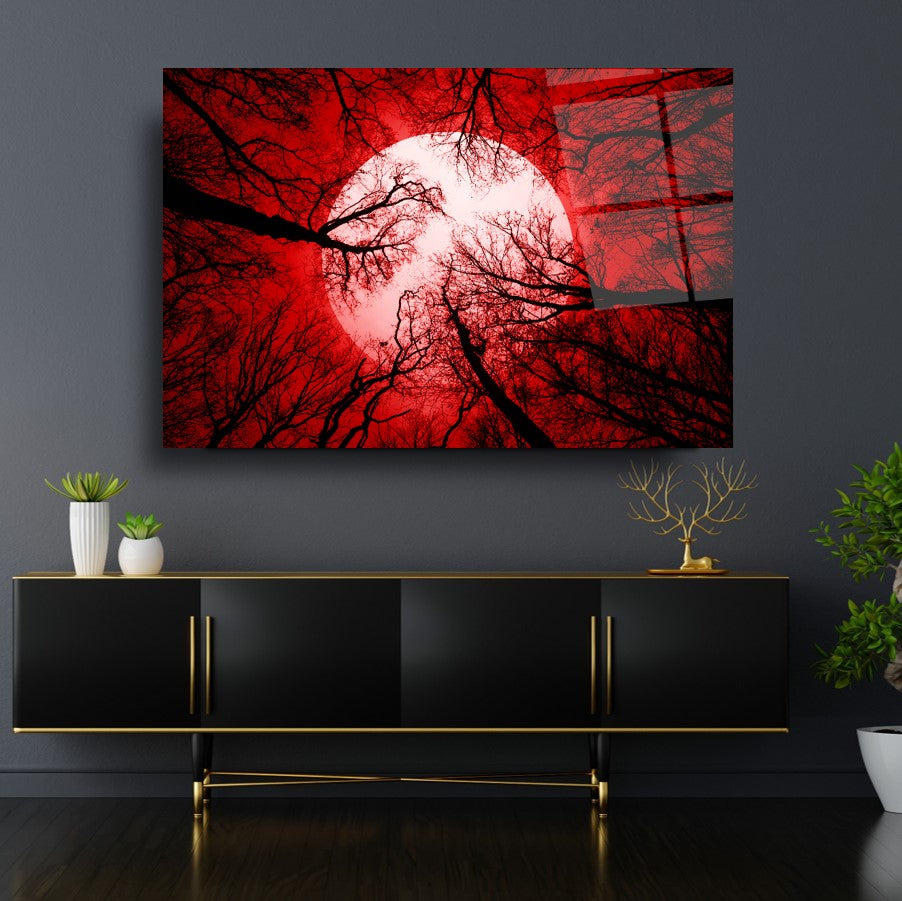 Red Sky Moon Glass Wall Art