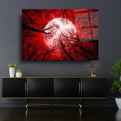 Red Sky Moon Glass Wall Art - LUXARTDECO