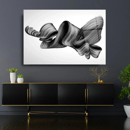 Black Wave Abstract Glass Wall Art - LUXARTDECO