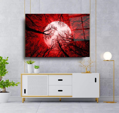 Red Sky Moon Glass Wall Art - LUXARTDECO