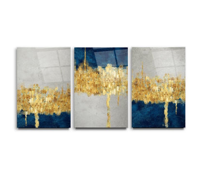 Astratto Blu e Oro Quadro in vetro temperato