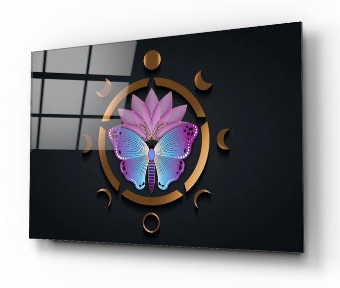 Lotus Butterfly Glass Wall Art
