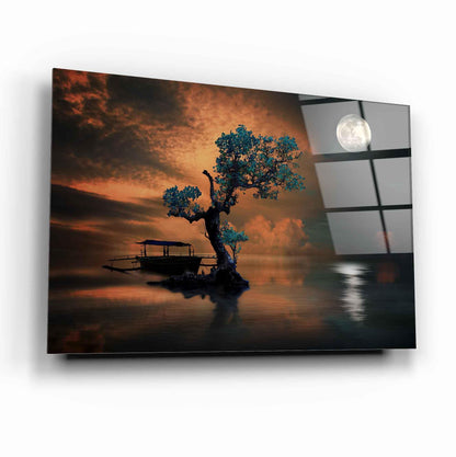 Tree and Moon Glass Wall Art - LUXARTDECO