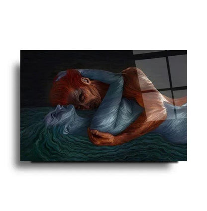 Embracing Couple Glass Wall Art - LUXARTDECO